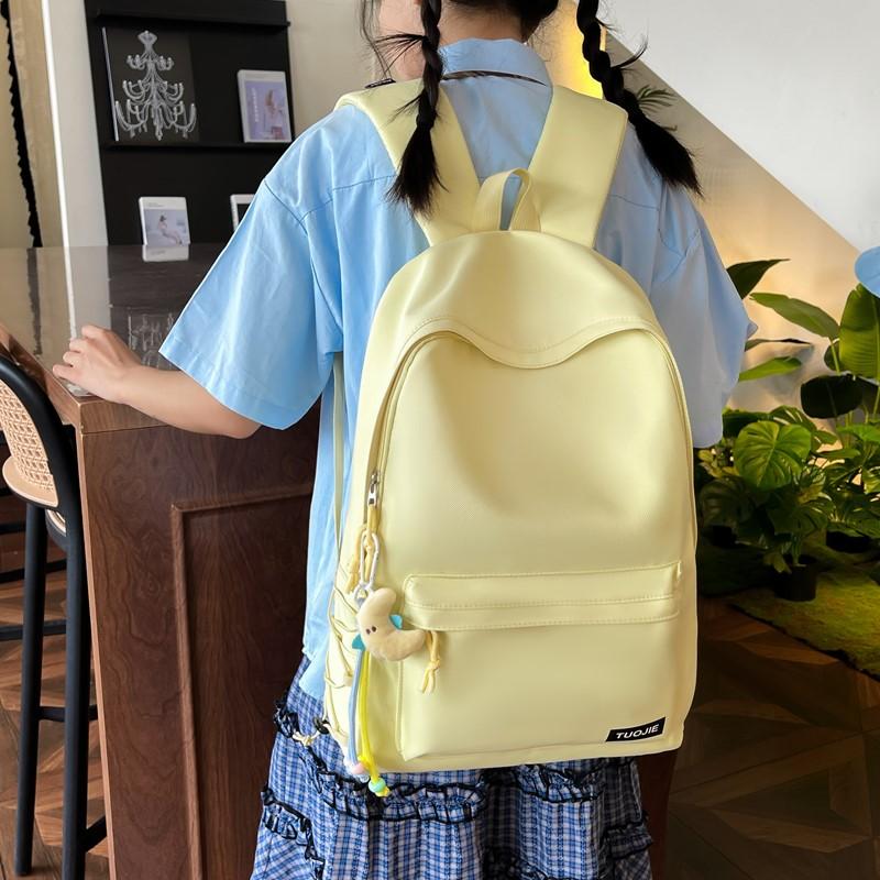 Women Lightweight Waterproof Backpack Solid Color Student Schoolbag