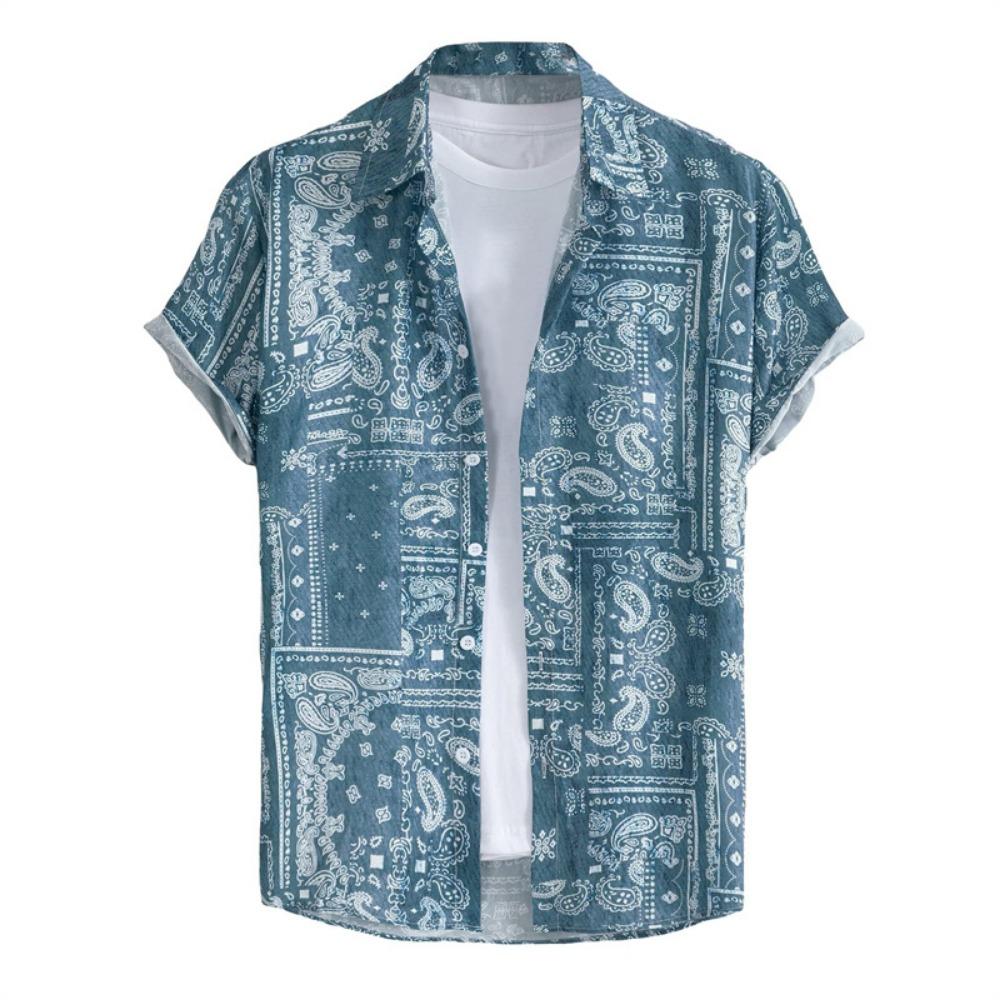Retro Hawaiian Flower Shirt For Men Summer 3d Print Plants Leaves Short Sleeves Button Down Shirts Beach Tops Blouse Clothes