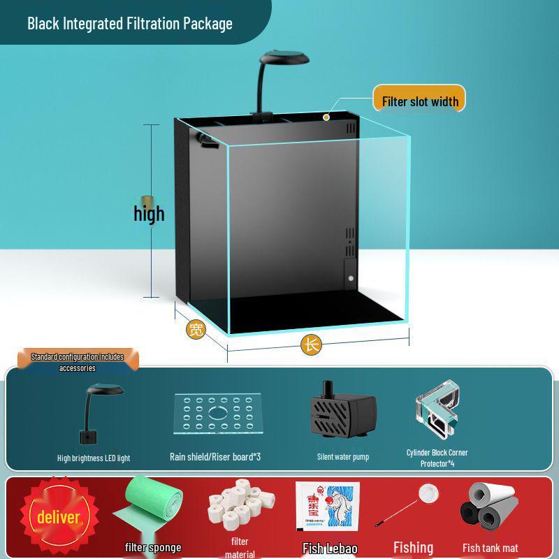 Compact Ultra-White Glass Fish Tank with Back Filter - Minimal Maintenance Desktop Aquarium for Goldfish