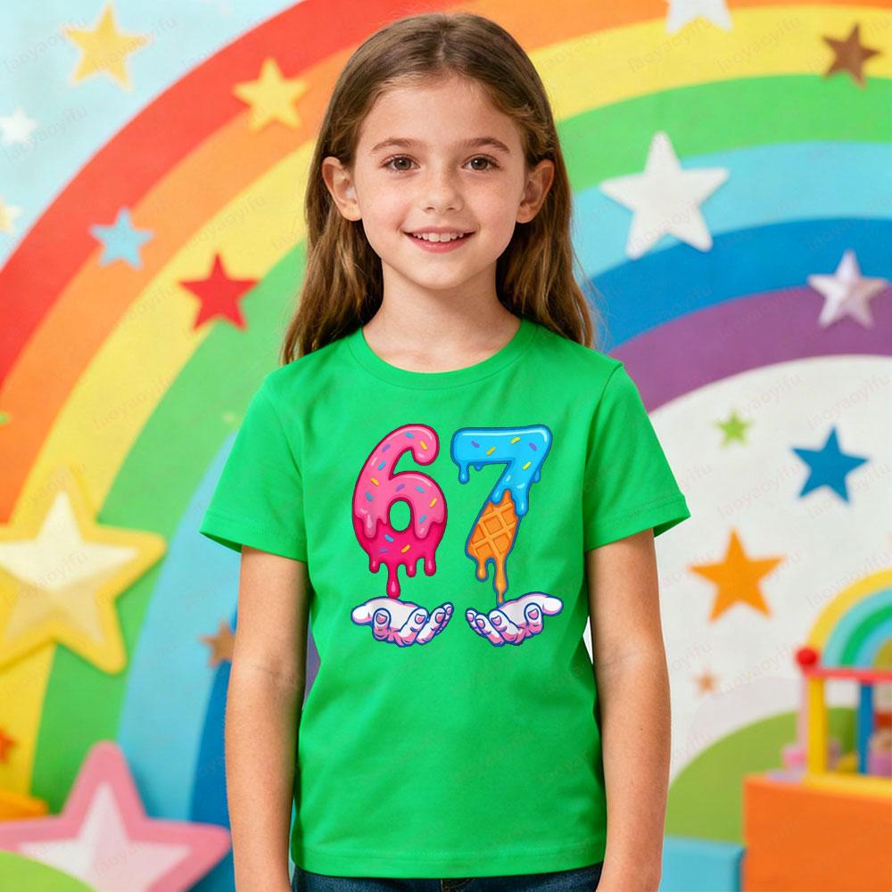 Creative Design 67 Theme Series Printed Tshirt Christmas Latest Trendy Style Meme Kids Shirt Boys and Girls Fashion Xmas Tops