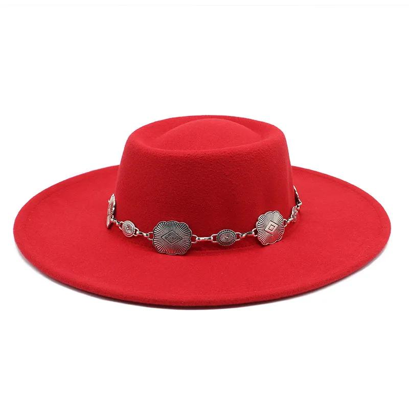 British Style Fedora Hats For Women 9.5CM Big Brim Luxury Belt Band Felt Jazz Hats Wedding Dress Formal Cap