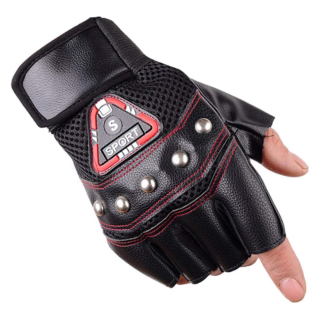 

WHITE FANG NT100 Men s Fingerless Leather Cycling Gloves, Breathable Mesh, Road Bike MTB Riding Motorcycle Sports Gloves (Black)