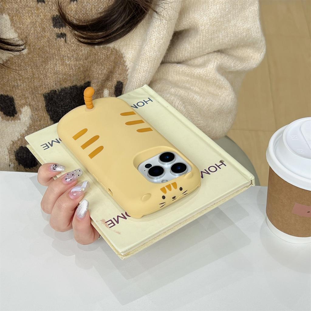 For iPhone 16 Pro Silicone Case Cute Sleeping Cat Design Shockproof Phone Back Cover