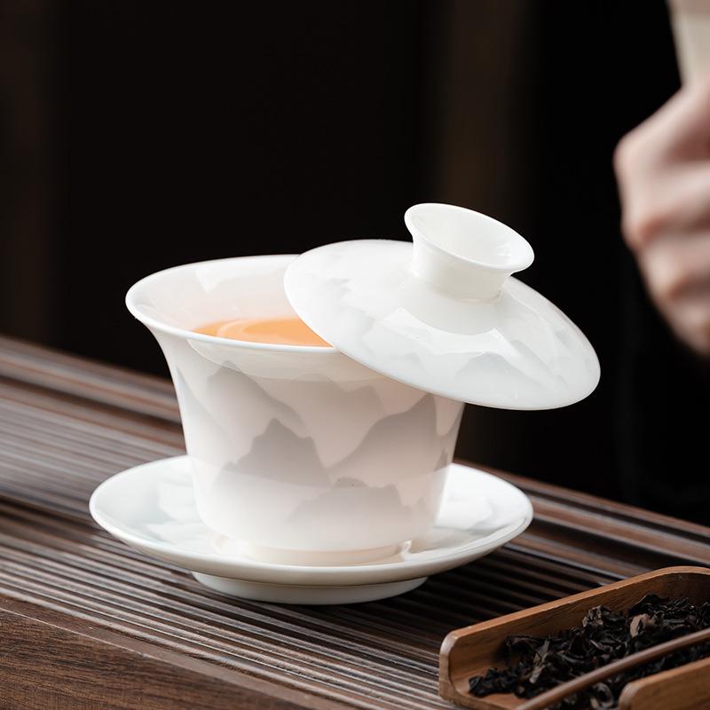 Dehua porcelaine blanche jade suif service à thé kung fu bol à couvercle théière accessoire unique bol Sancai théière