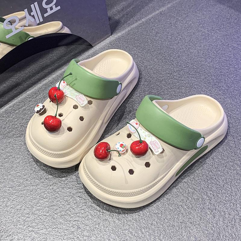 Spring and summer wear deodorant hole shoes EVA women's thick-soled sweet height-increasing slippers breathable slippers