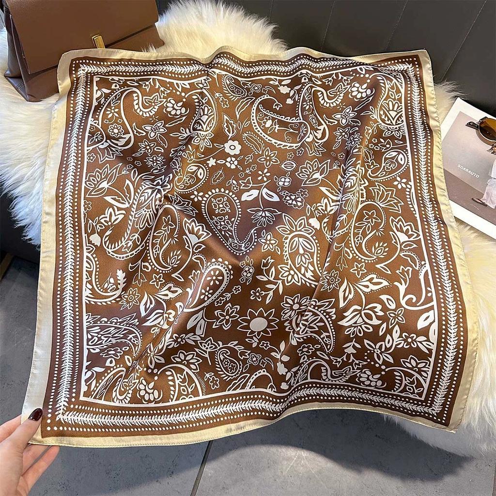 70Cm Small Square Simulated Silk Feminine Scarf Hijab Female Headband Kerchief Thin Neck Tie Wrap