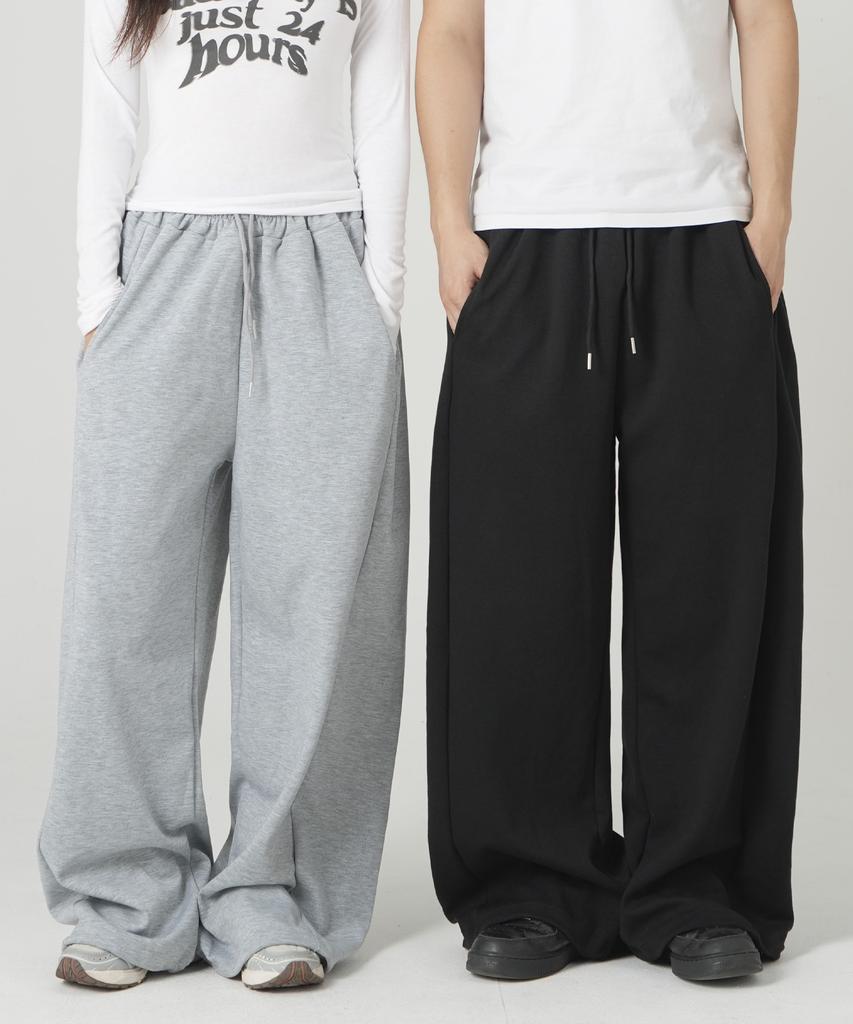 ROCKED GARAGE Unisex All-Season/Fleece-Lined Training Pintuck Balloon Two-Way Wide Pants_Black