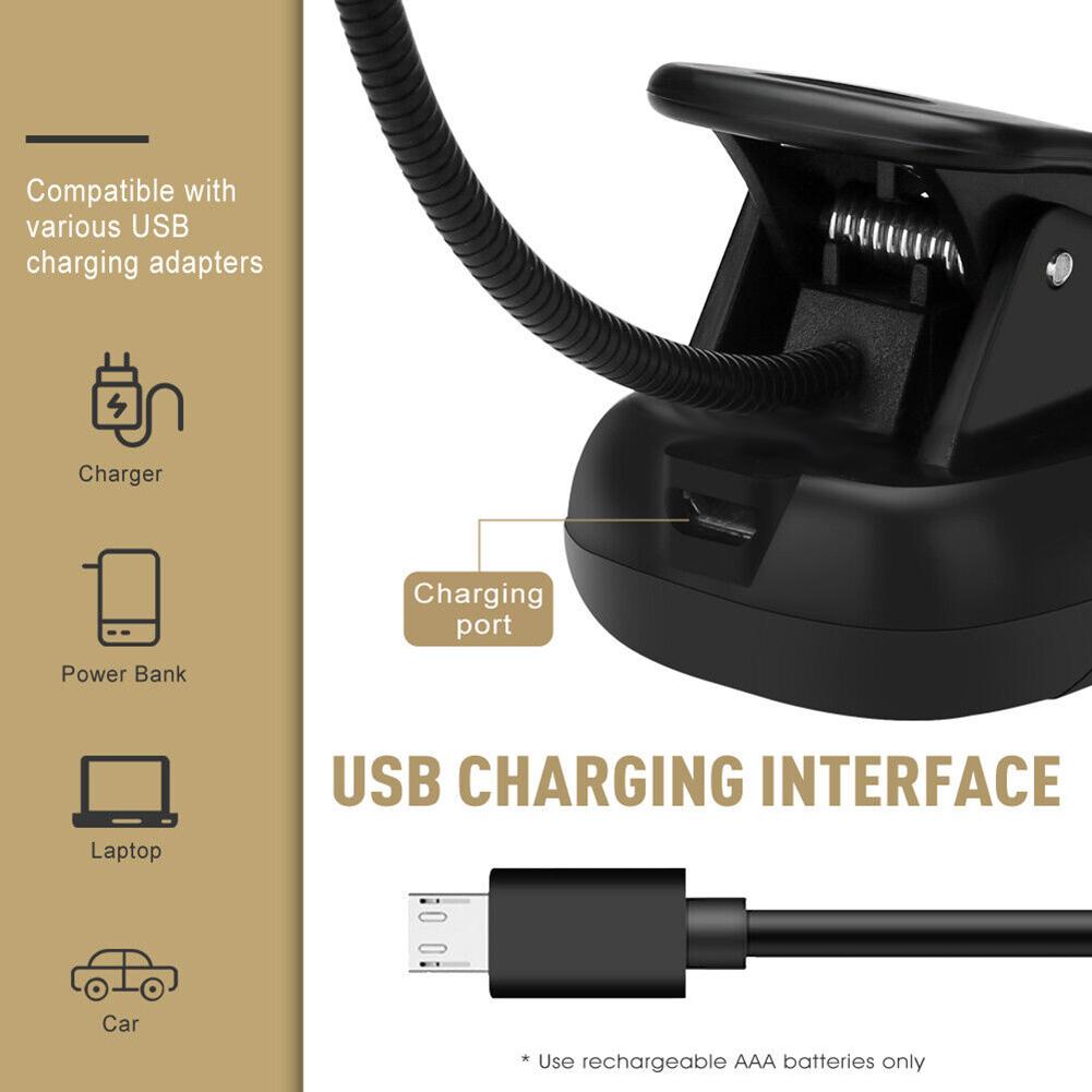 Lampă LED pentru cărți Luminozitate pe 3 niveluri Gât flexibil 360°