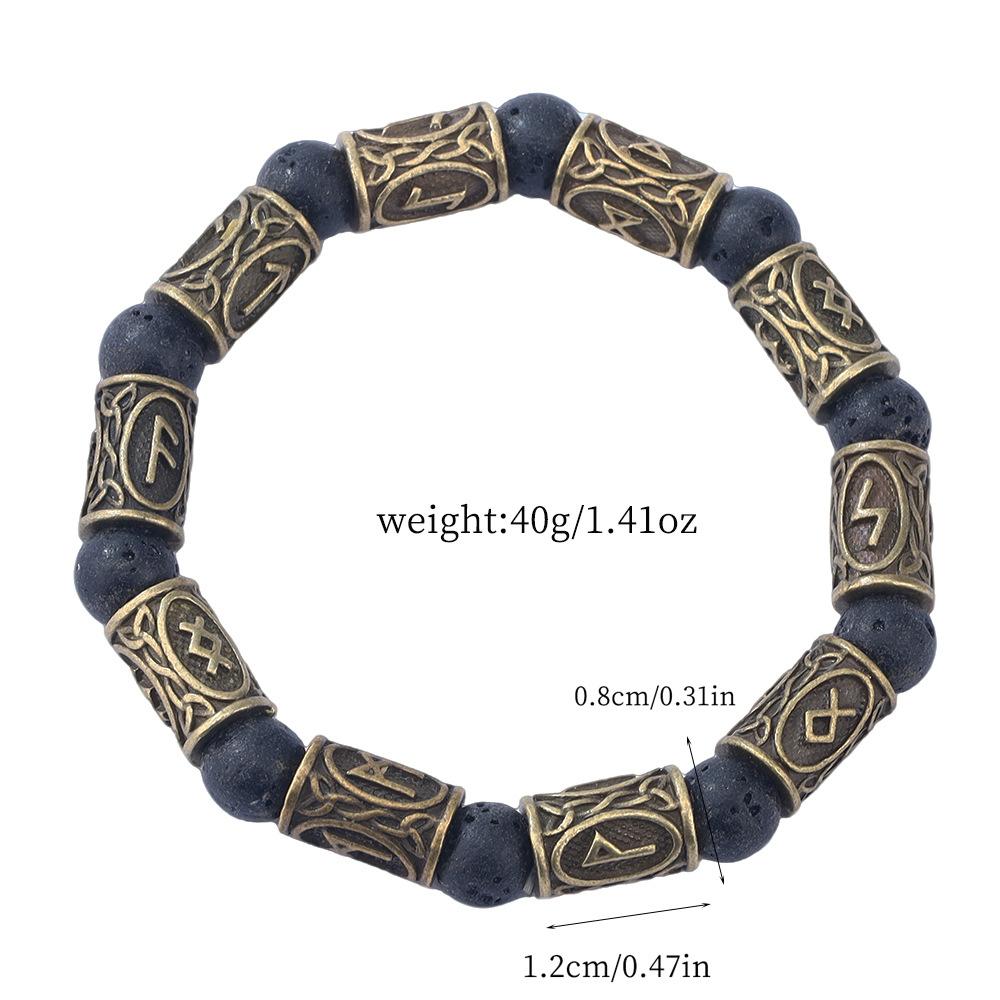 For Best-Selling Vintage Viking Rune Beaded Bracelet Multicolor Natural Stone Elastic Cord Lava Stone Gift Random runes