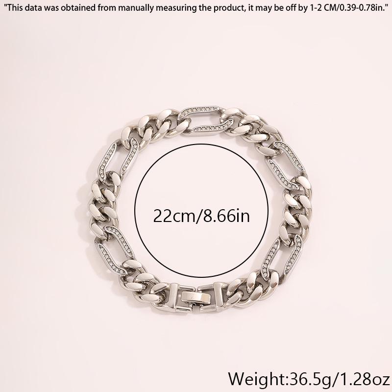 18K Gold Plated Women's Titanium Steel Cuban Chain Bracelet with Diamond Inlay - Luxurious European & American Fashion