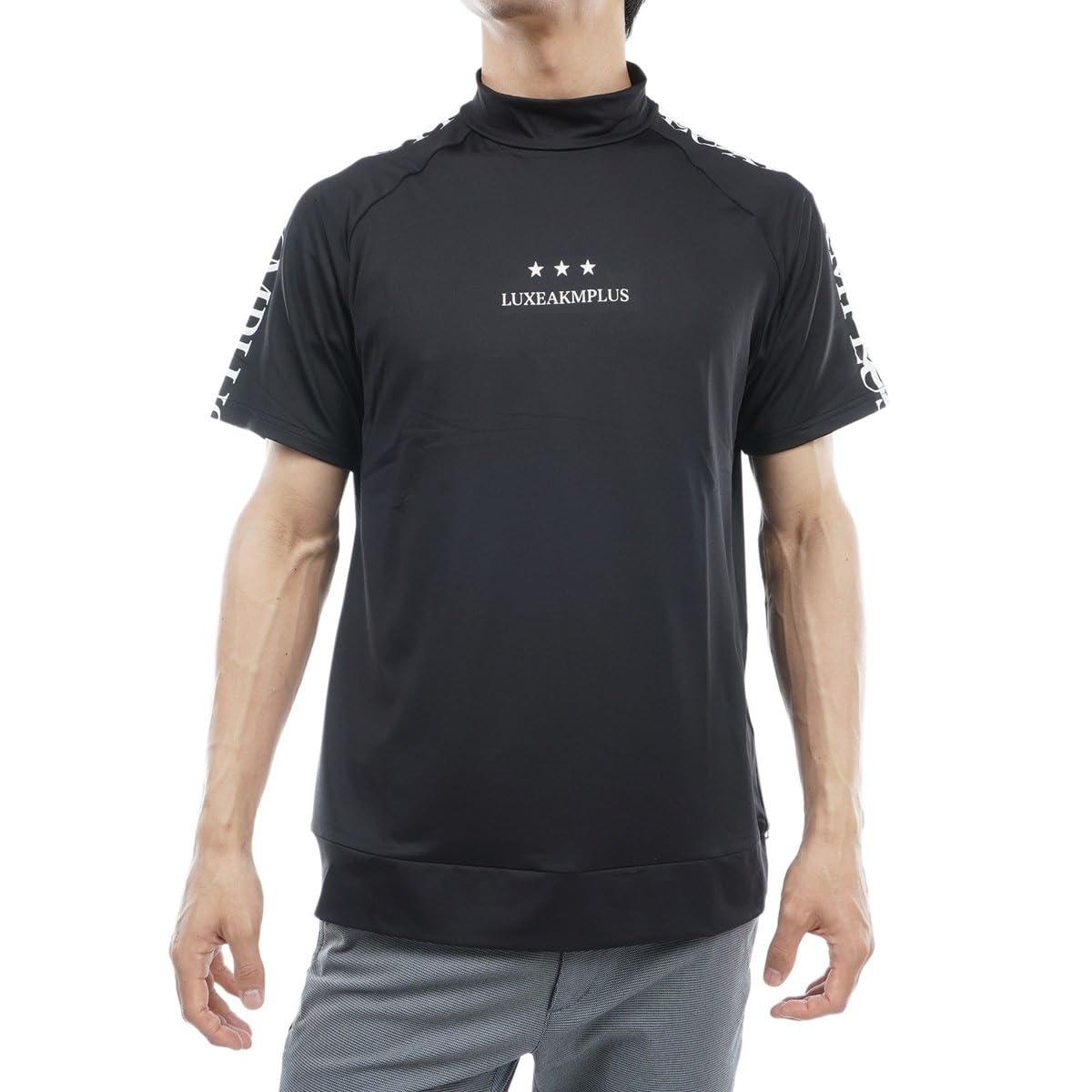 

Luxe AKM Plus Golf Line Logo Short Sleeve Mock Neck T-Shirt, Black, Size L