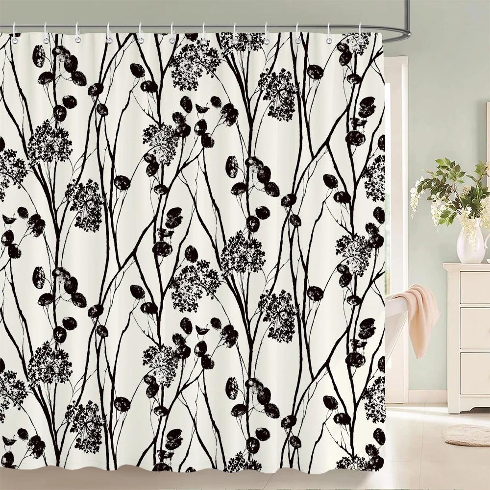 Plants Tree Leaves Shower Curtains with Hooks Home Decoration for Floral Bathroom Curtain Polyester Fabric Bath Curtain
