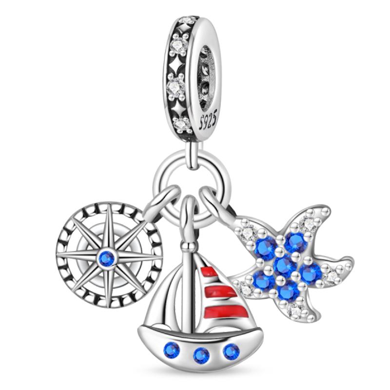 Fashion 925 Silver Summer Ocean World Series Sea Turtle Starfish Crab Octopus Charms Beads Fit 925 Bracelet DIY Jewelry