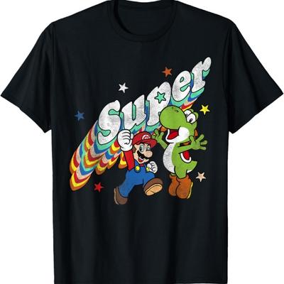 Super Mario Yoshi Mario Rainbow 3D Star Graphic T-Shirt T-Shirt