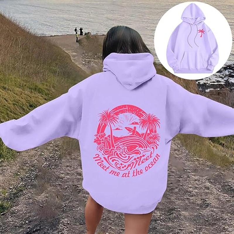 Grenzüberschreitender E-Commerce neue Version Europäische Größe Damen schulterfrei Ärmel Faden Sonnenuntergänge jagen Marke Serie bedruckter Hoodie