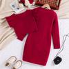 Girls' Set Children's Wear Autumn/Winter Flared Sleeve Waistcoat Long-Sleeved Dress Girls' Two-Piece Set