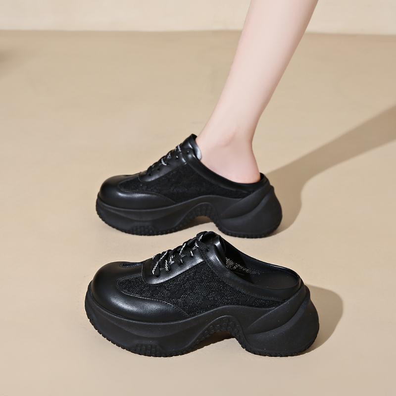 CRLAYDK Mules for Women House Wedge Slip On Slippers Lace Backless Walking Loafers Height Increase Casual Ladies Slide Shoes