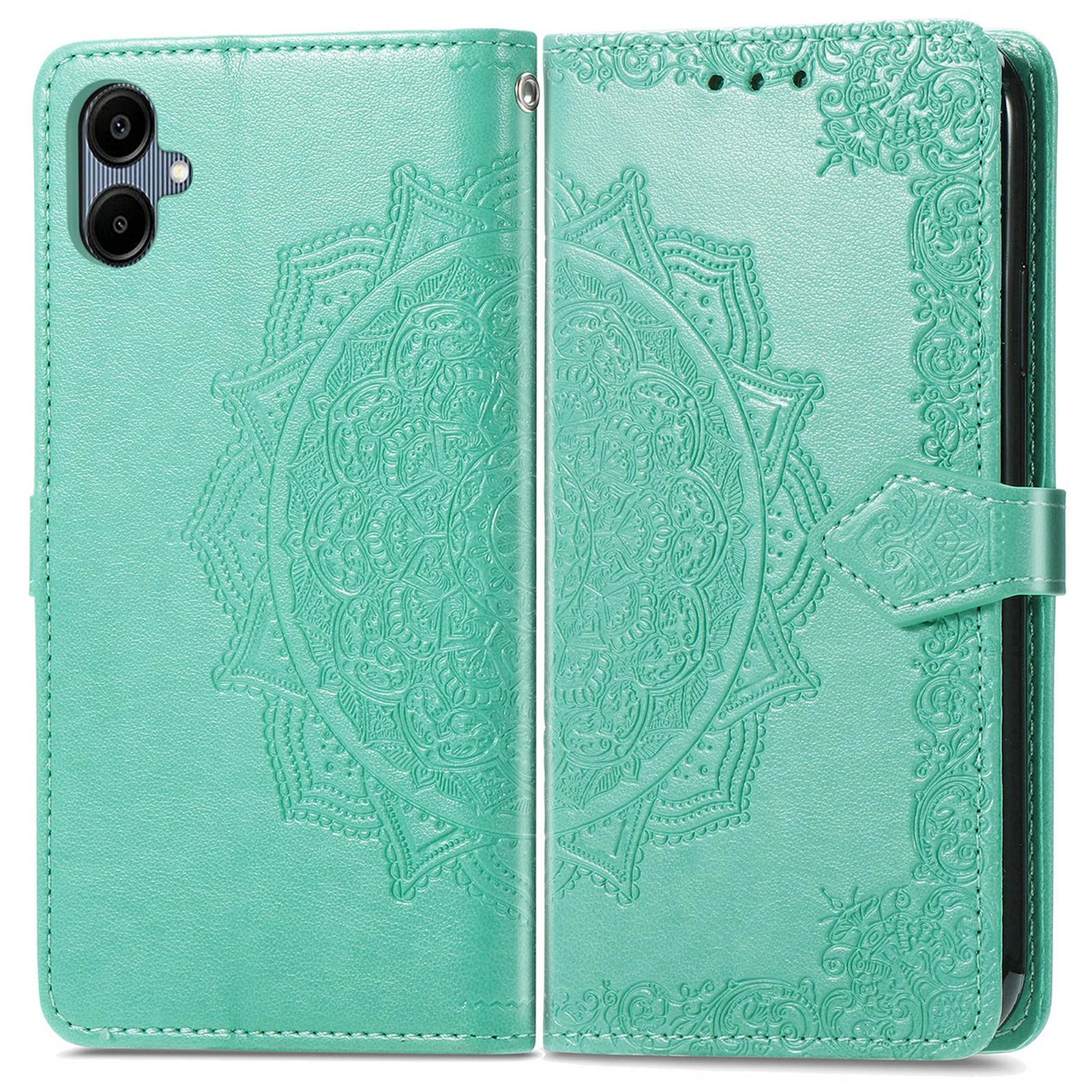 

For Samsung Galaxy A06 4G Case Mandala Embossed Design Leather Wallet Phone Cover Green