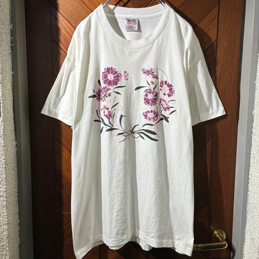 Vintage 90s USA-made Single Stitch Flower Print T-shirt T-shirt XL