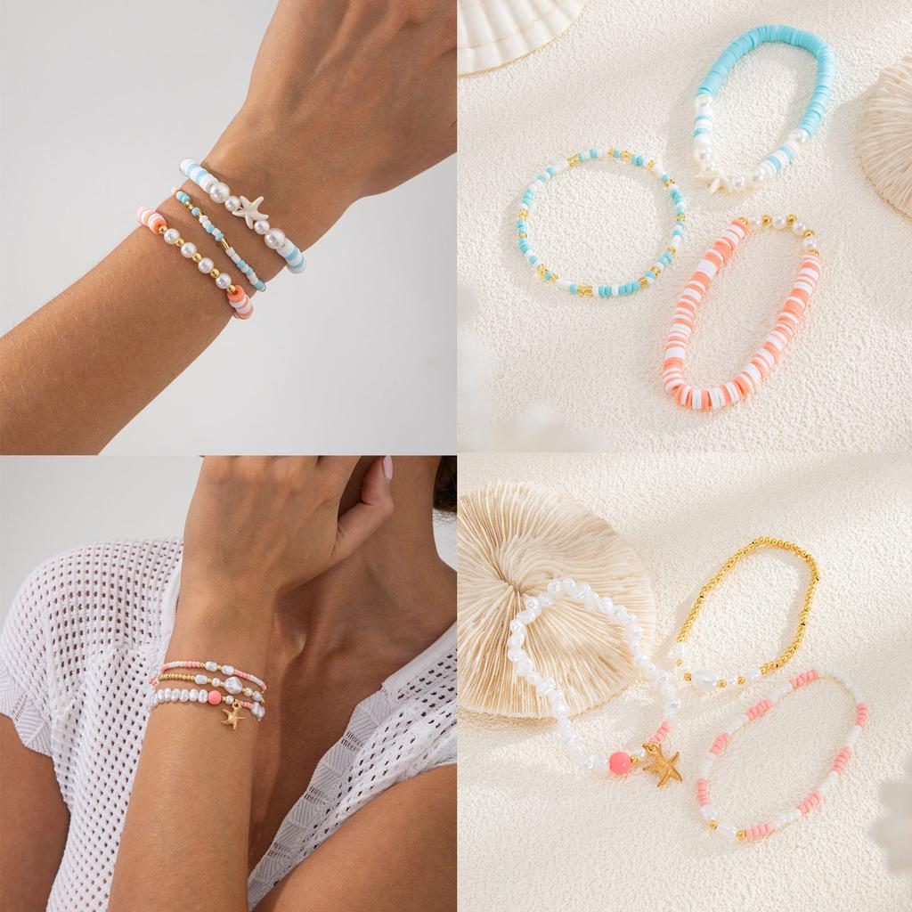 Bohemian Colorful Starfish Beaded Stackable Multilayered Bracelet Ocean Theme Jewelry For Women Girls Gift
