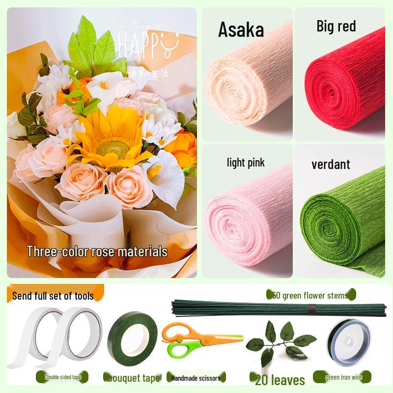 Packung dickes grünes Krepppapier für handgefertigte 3D-Blumen, ideal für Bastelarbeiten in Grundschule und Kindergarten