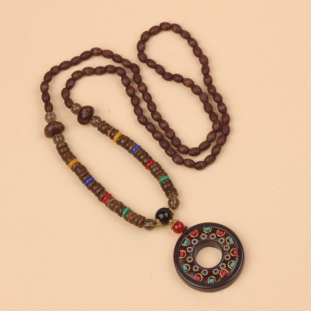 Originální etnický retro dlouhý řetízek na svetr, Nepálské vintage doplňky, Tibetský styl, Literární a univerzální náhrdelník pro muže a ženy