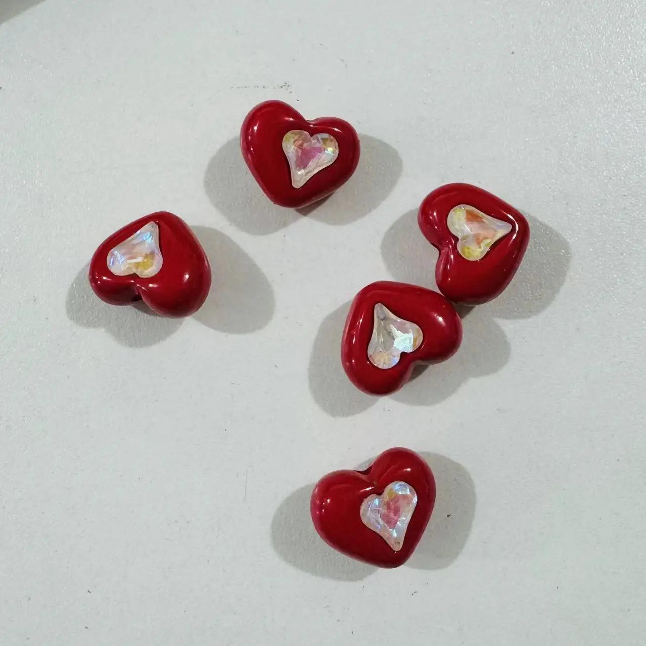 

TX51 Dopamine Design Sense Charm Cute Colored Heart Beads Acrylic DIY Bracelet Mobile Phone Chain Bead Accessories Handmade 12mm(5pcs)