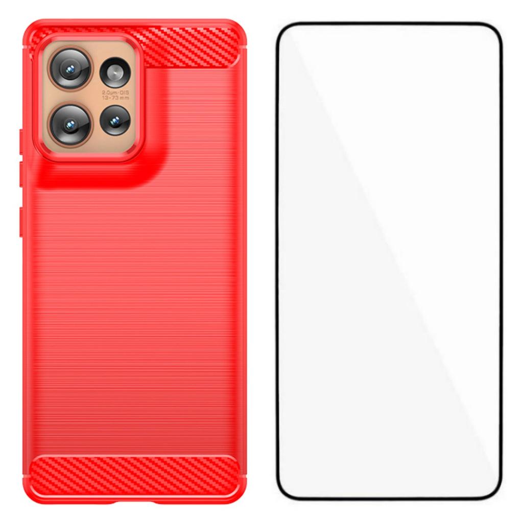 For Motorola Edge 50 5G Case with Screen Film WANLONFENG LS Series Big Lens Hole Brushed Texture TPU Phone Cover
