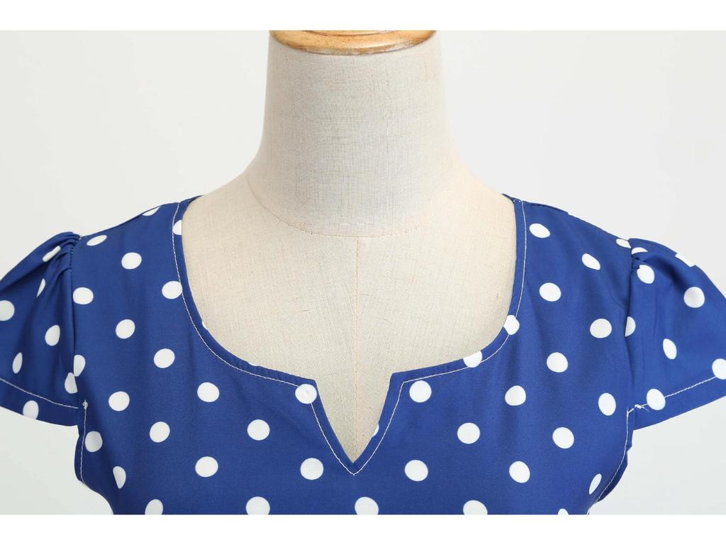Summer Polka Dot Hepburn Dress with Ribbon - Big Swing Style