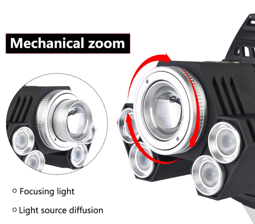 Outdoor 30W USB Charging 5 LEDs Zoom Headlamp Flashlight