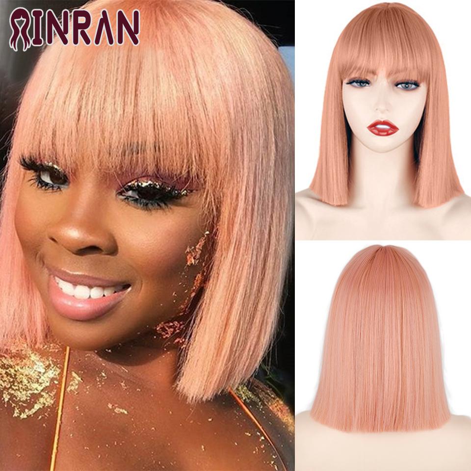XINRAN Lange gerade weinrote Perücke mit Pony, synthetische Perücken für Frauen, hitzebeständiges Naturhaar für die tägliche Halloween-Cosplay-Party