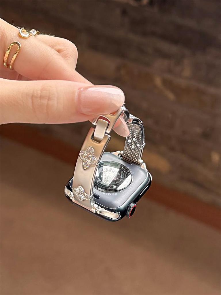 Compatible with Apple Watch Series 11, Huawei GT6, and Xiaomi 9 Pro: Diamond Four-Leaf Copper Chain Band iWatch1098E
