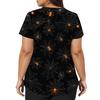 Womens V Neck Short Sleeve Work Shirt Side Slit Pockets Halloween Print Top Casual Comfortable Fit
