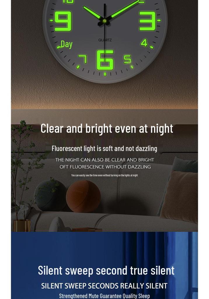 12-Inch Luminous Silent Wall Clock for Living Room or Bedroom Decor