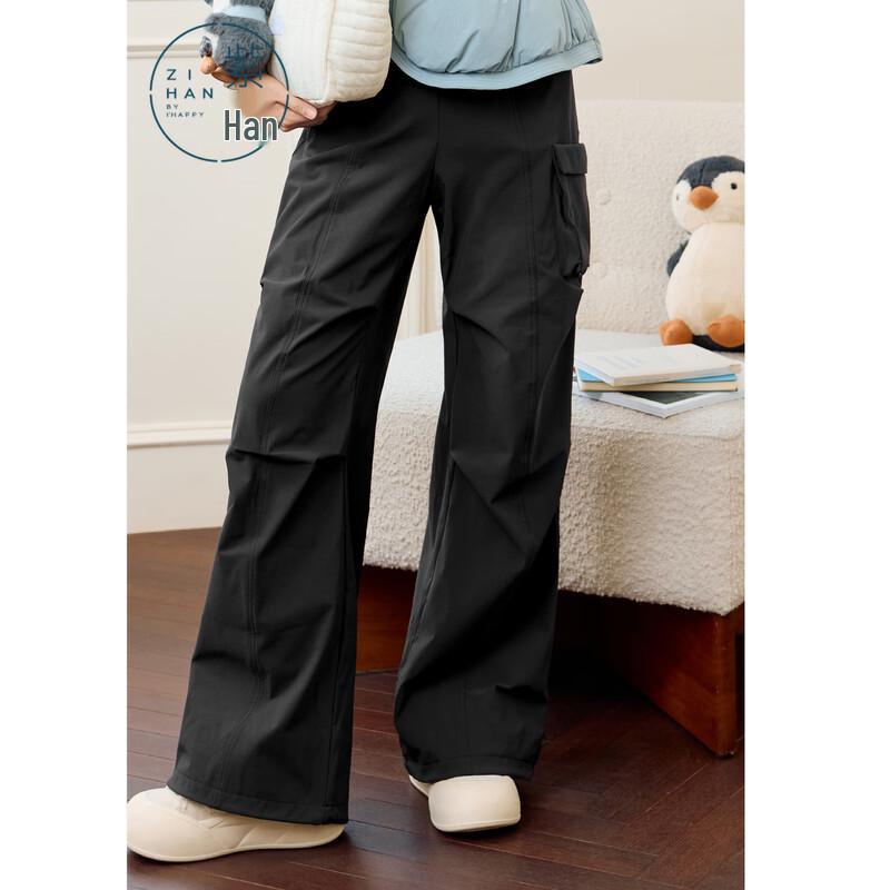 ZIHAN Women's Plush-Lined High-Waist Wide-Leg Cargo Pants
