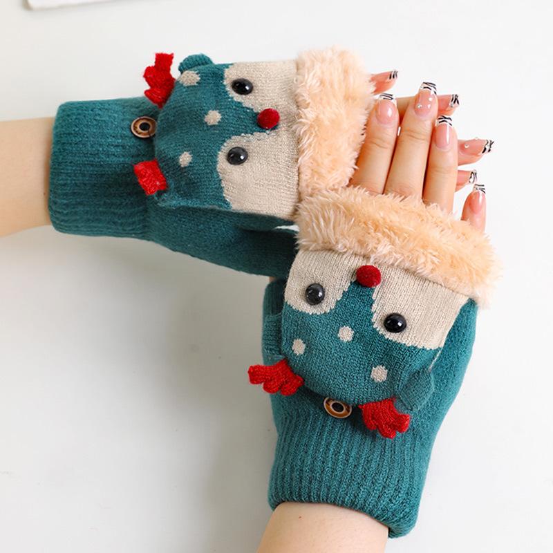 Gloves female winter student flip half finger cute Korean version cartoon warm optional color velvet gloves manufacturer RY