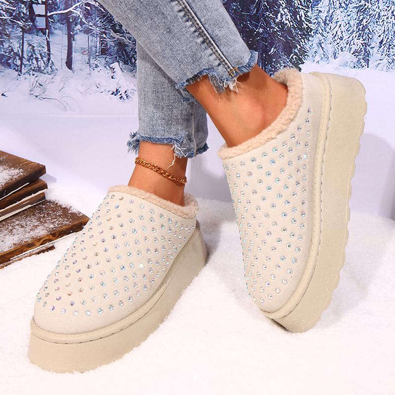 Platform Plush Slippers Women 2025 Warm Non Slip Winter Cotton Shoes Woman Thick Sole Fluffy Snow Boots Female