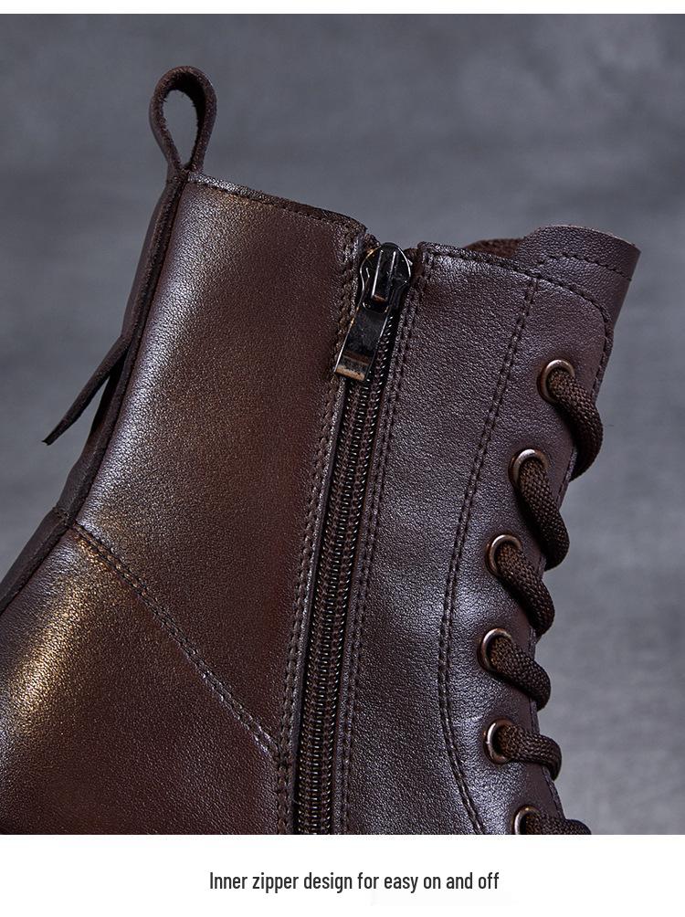 Women's British Style Genuine Leather Ankle Boots - 2024 Autumn/Winter Martin Boots with Thick Soles, First Layer Cowhide, Lightweight and Stylish.