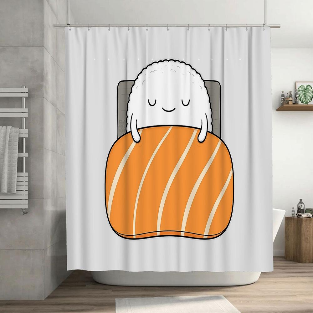 Sushi Shower Curtain Japanese Food Decor Bathroom Set Waterproof Anime Decor Japanese Style Cute Kitchen Decor Home Decoration