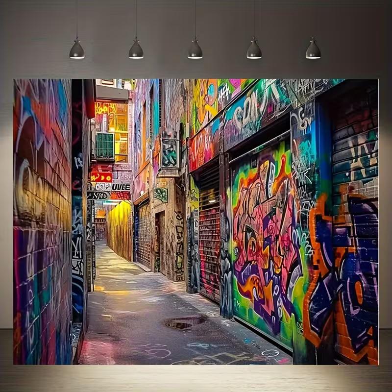 2D Vibrant Street Graffiti Backdrop Urban Alleyway Party Banner