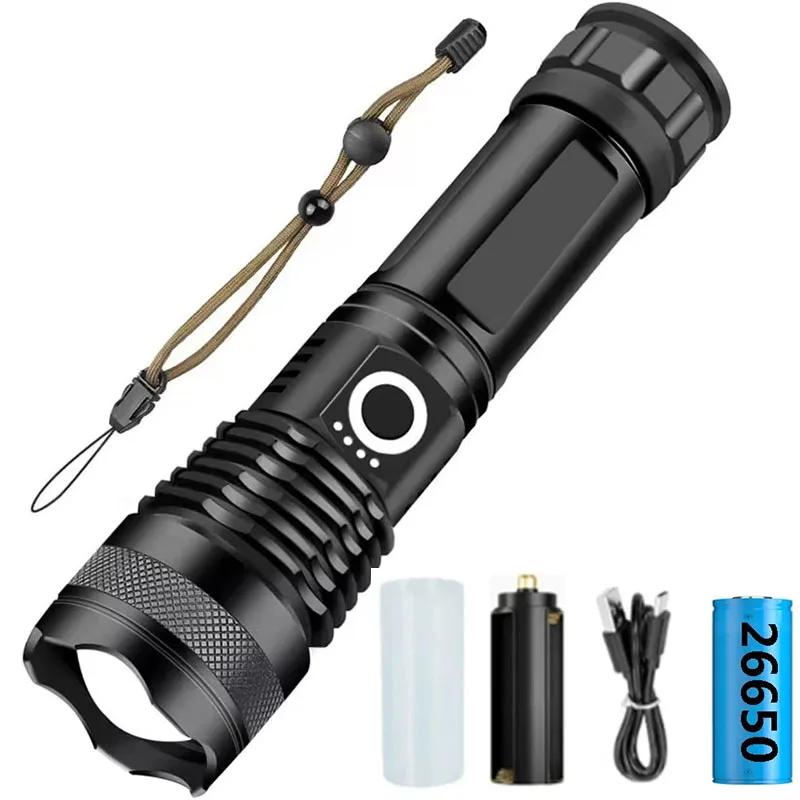 Powerful LED Flashlight USB Rechargeable Hand Light Telescopic Zoom Torch Lamp Outdoor Camping Fishing Lantern