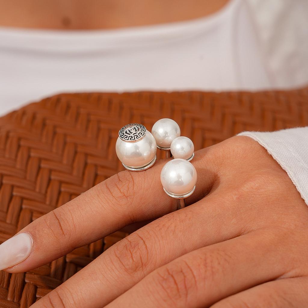 Imitation Pearl Geometric Round Open Ring Vintage Versatile Index Finger Ring Jewelry