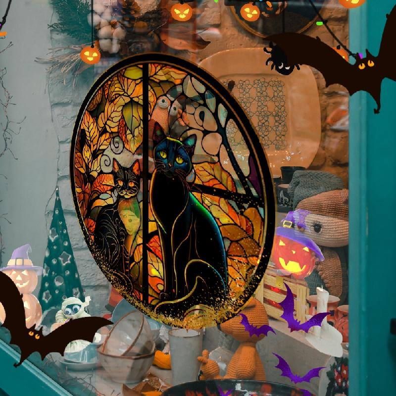 Scary Cat Halloween Decorative Static Cling Glass Sticker, Window Party Decoration Wall Car Sticker Window Decoration#47