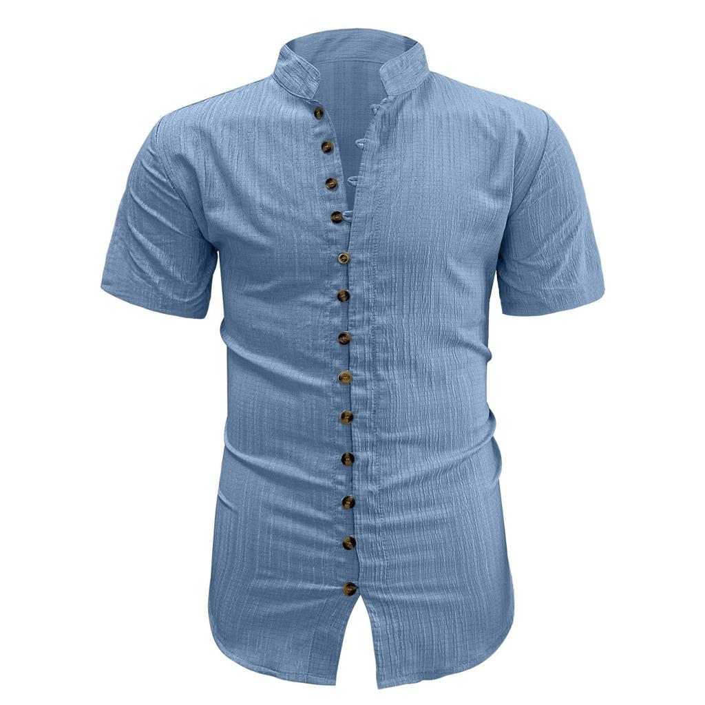 Summer new men's casual versatile shirt solid color slim-fitting short-sleeved top