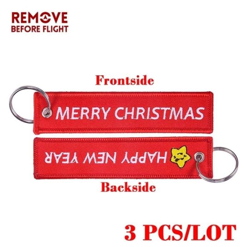 Odebrat před odletem Šťastný Nový Rok výšivka Tkané Tag Keychain Vánoční dárek