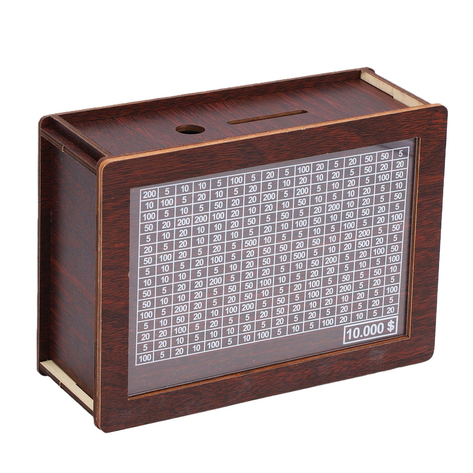 

10000 Savings Money Saving Challenge Box Wooden Cash Saver Money Box with Target and Numbers Erasable Marker Dark Brown 7.87x5.71x2.99in темно-коричневого