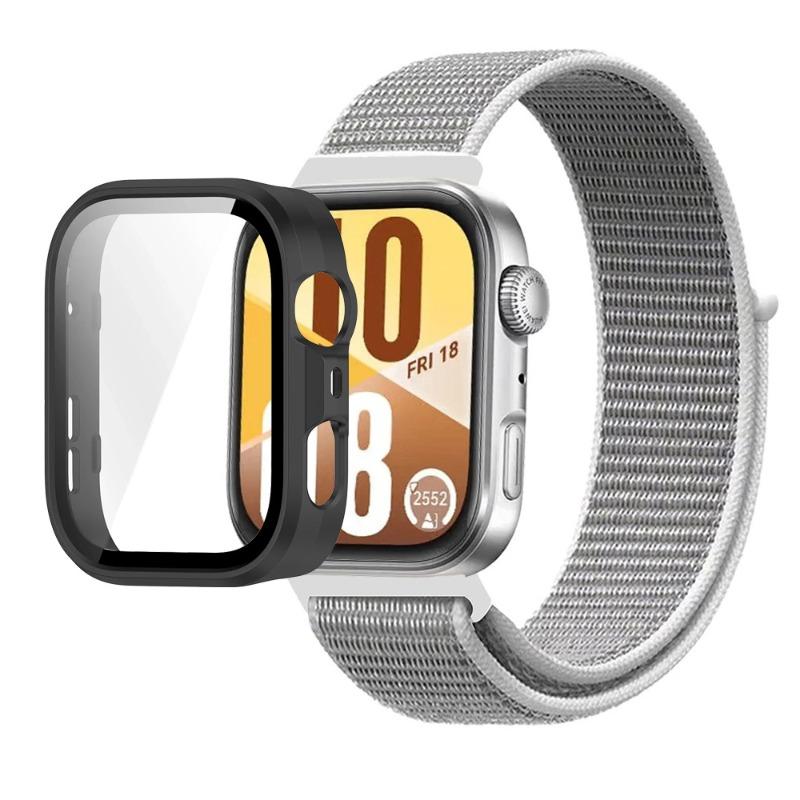 Pasek Nylonowy+Etui PC do Huawei Watch Fit 3/4/4 Pro Chroniące przed Upadkiem+Wygodna Oddychająca Opaska na Nadgarstek Correa