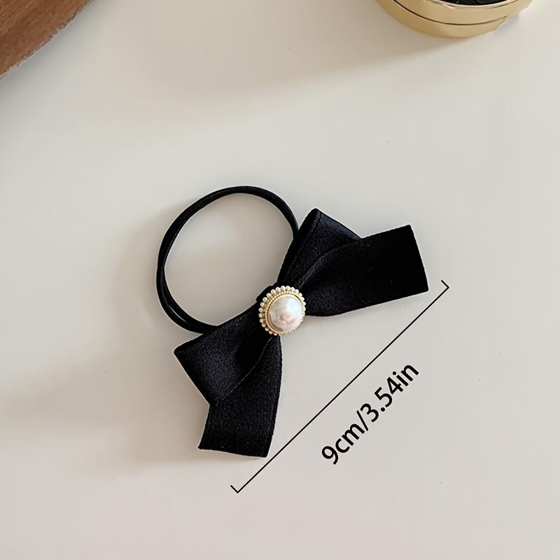 Elegant Scrunchie Black Elegant Minimalist French Bow Hair Scrunchie Imitation Pearl Solid Color Hair Rope, Vintage Style Hair Tie Accessory