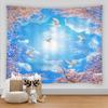 Landscape Tapestry Wall Hanging Sunny Scenery Blue Sky Love Heart Cloud Pigeon Beach Wall Tapestry Backdrop Wall Cloth Tapestry