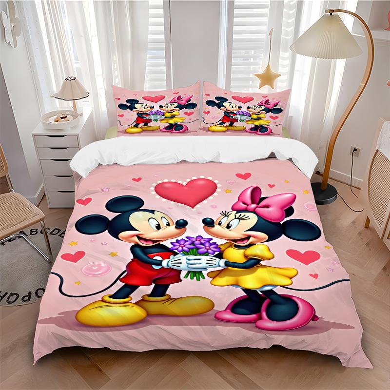 Mickey Minnie'S Love Print 3Pcs Bedding Setduvet Cover With 2 Bedropillowcase Home Birthday Gift